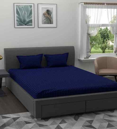 Blue Solid 180 TC Cotton King Sized Bedsheet with 2 Pillow Covers