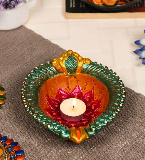 Buy Multicolor Terracotta Ethnic Handcrafted For Diwali Diyas By