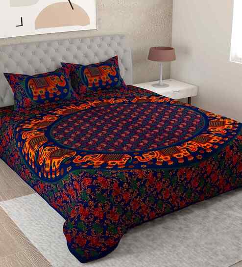 Red Traditional 180 TC Cotton King Sized Bedsheet with 2 Pillow Covers