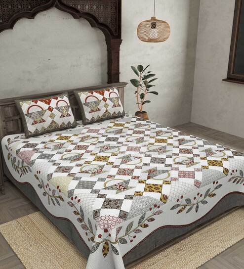 Multicolor Traditional 240 TC Cotton King Sized Bed Sheets with 2 Pillow Covers by Jaipur Fabric
