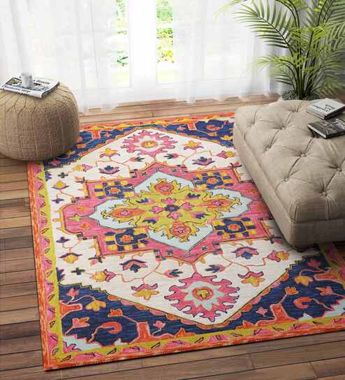 Multicolor Traditional Wool 5ft x 8 ft Hand Tufted Carpet