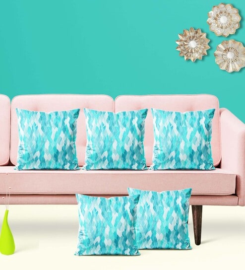 Blue Abstract Velvet 16 x 16 Inches Cushion Cover (Set of 5) by ArtzFolio