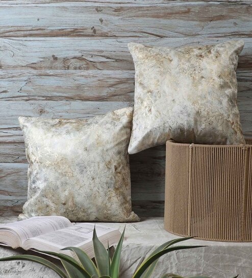 Gold Velvet Solid 16x16 inches Cushion Covers (Pack of 2)