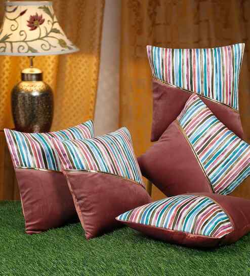Velvet Striped 12X12 Inches Cushion Covers (Pack of 5)