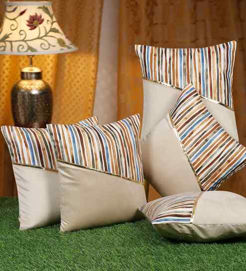 Multicolor Velvet Striped 16X16 Inches Cushion Covers (Pack of 5)