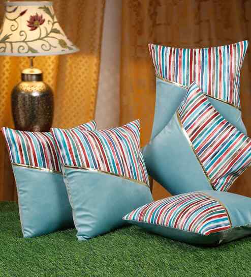 Multicolor Velvet Striped 16X16 Inches Cushion Covers (Pack of 5)