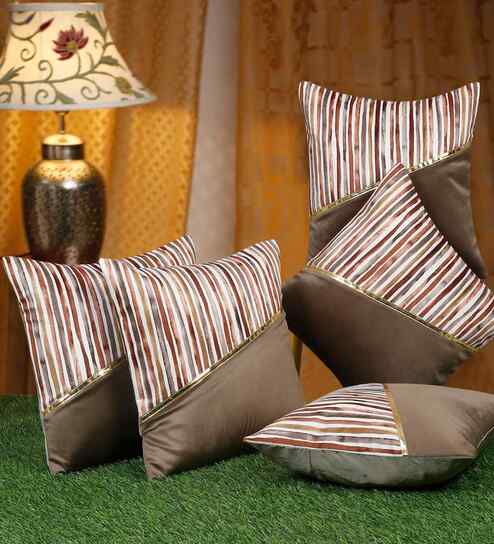 Multicolor Velvet Striped 16X16 Inches Cushion Covers (Pack of 5)