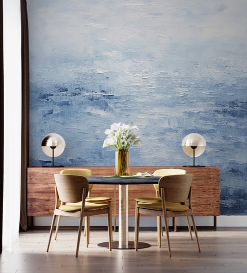 Turquoise Wave Abstract Vinyl Abstract Self Adhesive Wallpaper (3 ft X 3 ft)