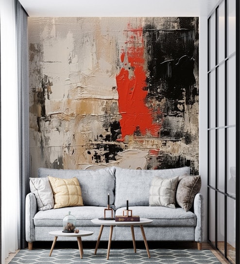 Terracotta Ink Abstract Vinyl Abstract Self Adhesive Wallpaper (3 ft X 3 ft)