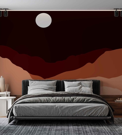 Crimson Moon Abstract Vinyl Abstract Self Adhesive Wallpaper (3 ft X 3 ft)