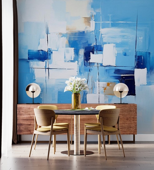 Azure Block Abstract Vinyl Abstract Self Adhesive Wallpaper (3 ft X 3 ft)