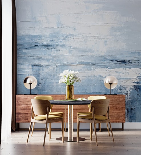 Icy Blue Brushstroke Vinyl Abstract Self Adhesive Wallpaper (3 ft X 3 ft)