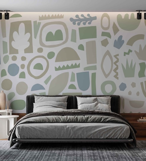 Sage Organic Shapes Vinyl Abstract Self Adhesive Wallpaper (3 ft X 3 ft)