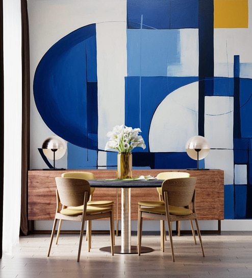Navy Gold Geometry Vinyl Abstract Self Adhesive Wallpaper (3 ft X 3 ft)