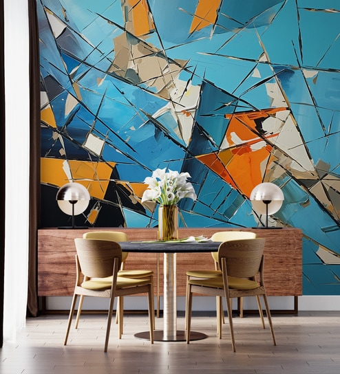 Shattered Blue Shard Vinyl Abstract Self Adhesive Wallpaper (3 ft X 3 ft)