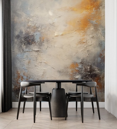 Grey Gold Wash Vinyl Abstract Self Adhesive Wallpaper (3 ft X 3 ft)