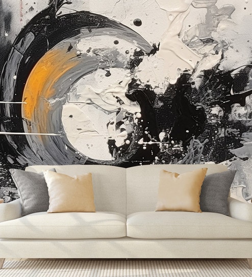 Golden Ring Abstract Vinyl Abstract Self Adhesive Wallpaper (3 ft X 3 ft)