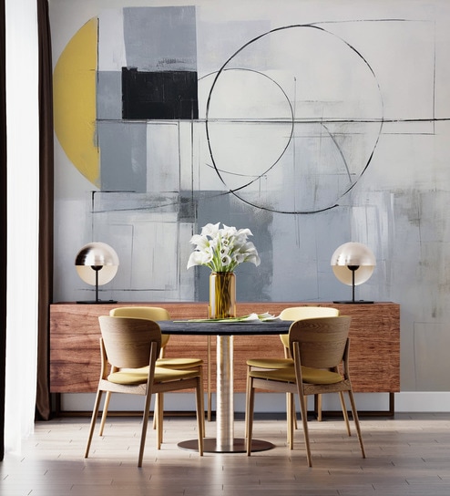 Slate Gold Circles Vinyl Abstract Self Adhesive Wallpaper (3 ft X 3 ft)