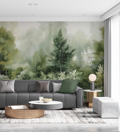 Pine Forest Serenity Vinyl Botanical Self Adhesive Wallpaper (3 ft X 3 ft)