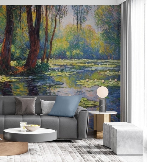 Forest Pond Retreat Vinyl Botanical Self Adhesive Wallpaper (3 ft X 3 ft)