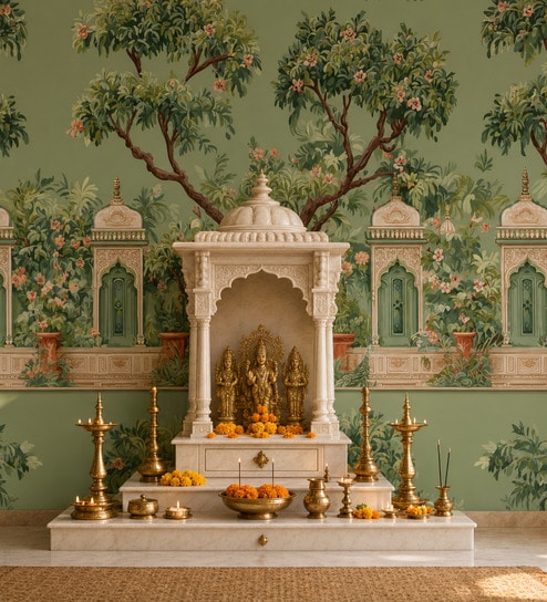 Temple Shrine Mural Vinyl Botanical Self Adhesive Wallpaper (3 ft X 3 ft)