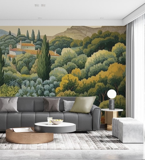 Golden Tuscan Countryside Vinyl Botanical Self Adhesive Wallpaper (3 ft X 3 ft)