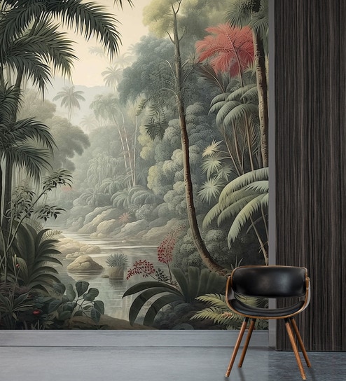 Vintage Tropical Forest Vinyl Botanical Self Adhesive Wallpaper (3 ft X 3 ft)