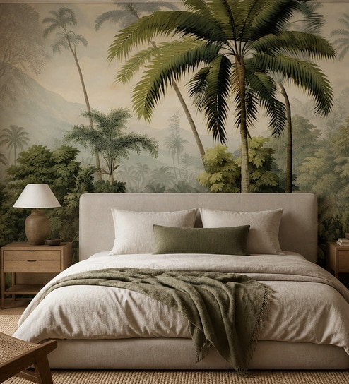 Serene Palm Lakeview Vinyl Botanical Self Adhesive Wallpaper (3 ft X 3 ft)