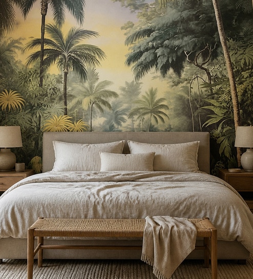 Savanna Palm Lakeside Vinyl Botanical Self Adhesive Wallpaper (3 ft X 3 ft)