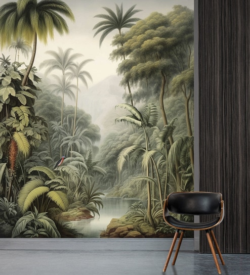 Rainforest Palm Wall Vinyl Botanical Self Adhesive Wallpaper (3 ft X 3 ft)