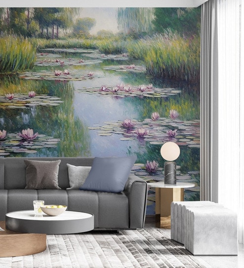 Reed Lily Reflection Vinyl Botanical Self Adhesive Wallpaper (3 ft X 3 ft)