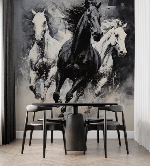 Monochrome Horse Mural Vinyl Decorative Self Adhesive Wallpaper (3 ft X 3 ft)