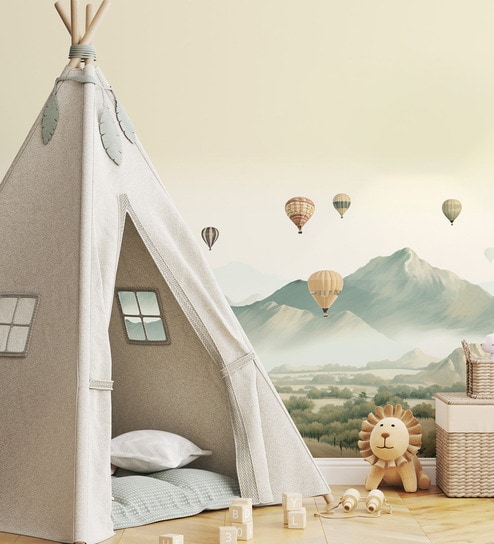 Adventure Teepee Camp Vinyl Decorative Self Adhesive Wallpaper (3 ft X 3 ft)