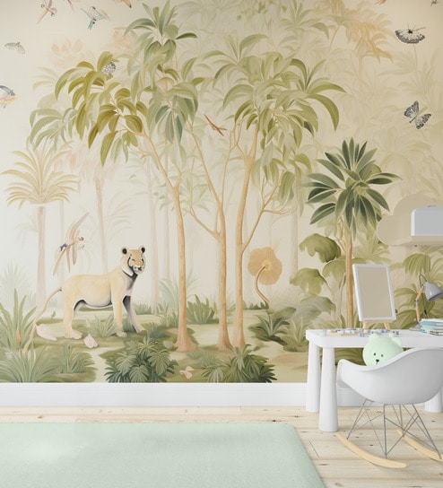 Giraffe Palm Savanna Vinyl Decorative Self Adhesive Wallpaper (3 ft X 3 ft)