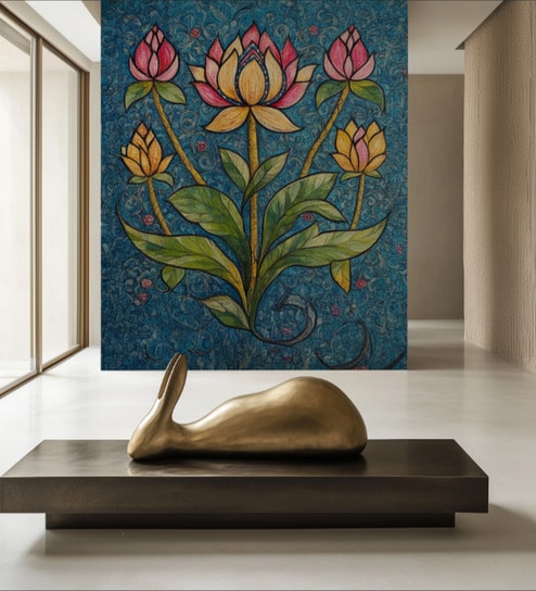 Pink Lotus Bloom Vinyl Decorative Self Adhesive Wallpaper (3 ft X 3 ft)