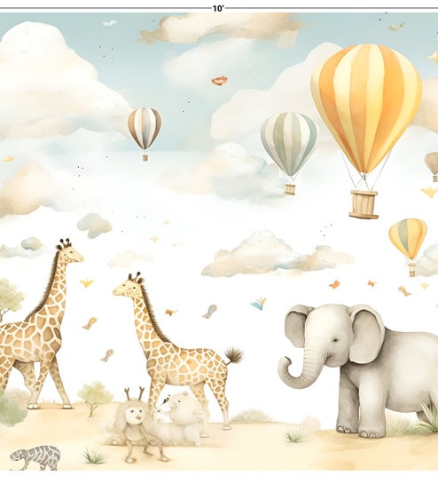 Safari Balloon Parade Vinyl Decorative Self Adhesive Wallpaper (3 ft X 3 ft)