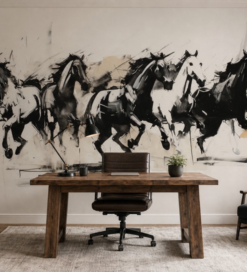 Galloping Horses Sketch Vinyl Decorative Self Adhesive Wallpaper (3 ft X 3 ft)