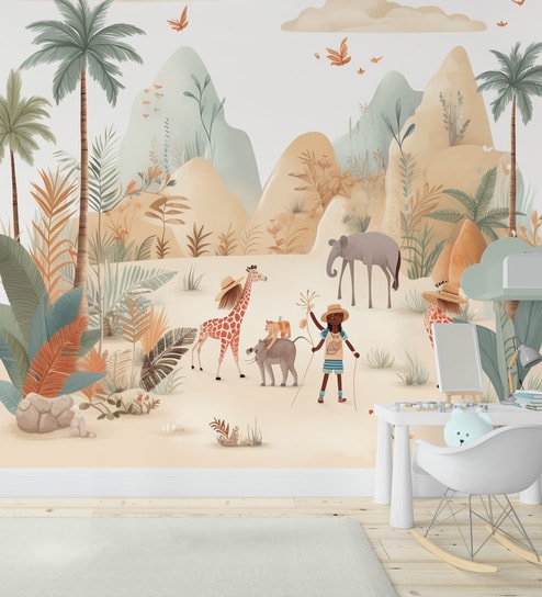 Desert Caravan Journey Vinyl Decorative Self Adhesive Wallpaper (3 ft X 3 ft)