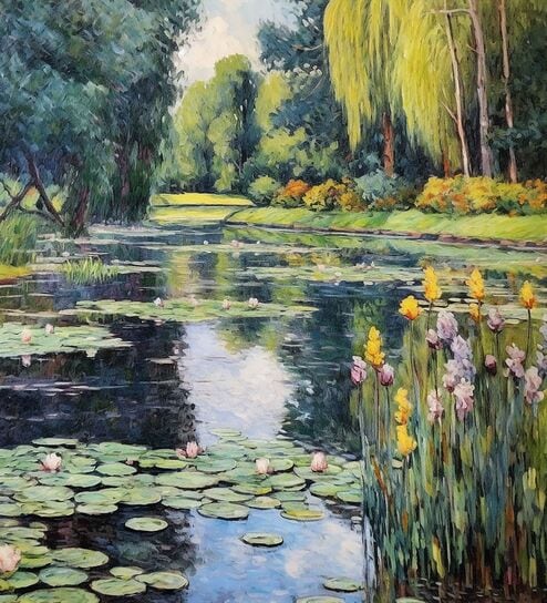 Weeping Willow Pond Vinyl Decorative Self Adhesive Wallpaper (3 ft X 3 ft)