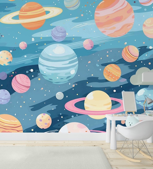 Cosmic Planet Adventure Vinyl Decorative Self Adhesive Wallpaper (3 ft X 3 ft)