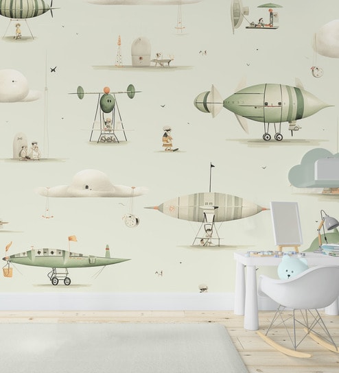 Vintage Airship Fleet Vinyl Decorative Self Adhesive Wallpaper (3 ft X 3 ft)