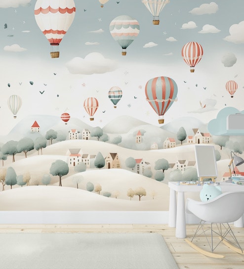 Whimsical Balloon Sky Vinyl Decorative Self Adhesive Wallpaper (3 ft X 3 ft)