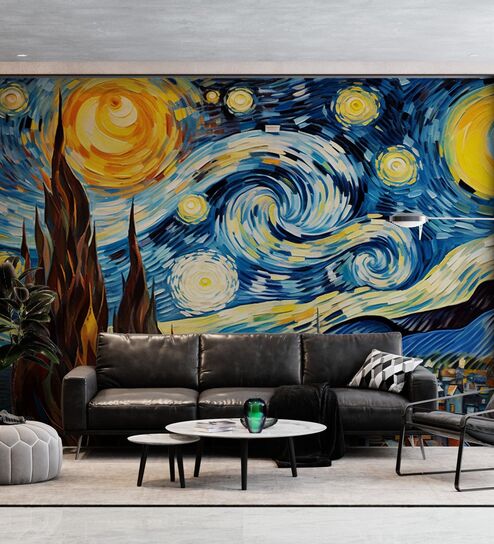 Starry Night Inspired Vinyl Decorative Self Adhesive Wallpaper (3 ft X 3 ft)