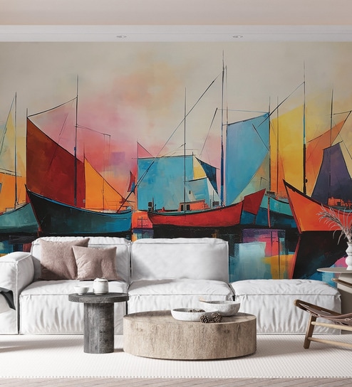 Cubist Harbor Abstract Vinyl Decorative Self Adhesive Wallpaper (3 ft X 3 ft)