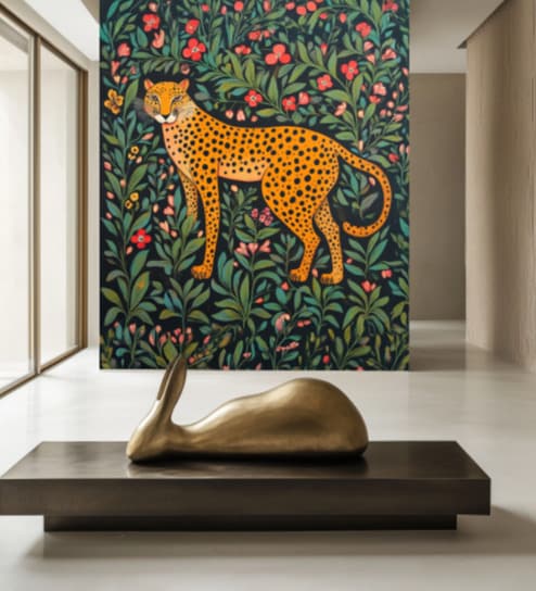 Cheetah Floral Folk Vinyl Decorative Self Adhesive Wallpaper (3 ft X 3 ft)