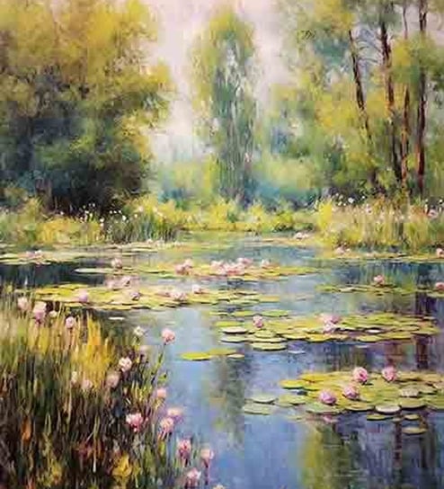 Lily Pond Impressionist Vinyl Decorative Self Adhesive Wallpaper (3 ft X 3 ft)