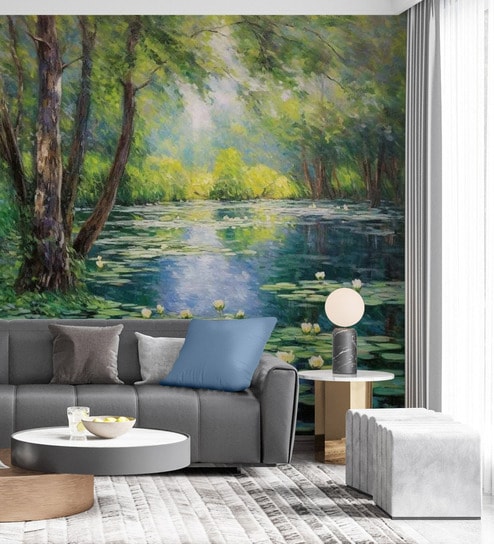Blossom Pond Garden Vinyl Decorative Self Adhesive Wallpaper (3 ft X 3 ft)