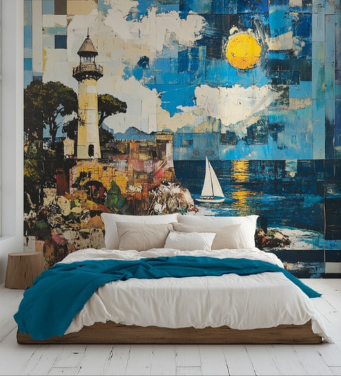 Coastal Lighthouse Collage Vinyl Decorative Self Adhesive Wallpaper (3 ft X 3 ft)