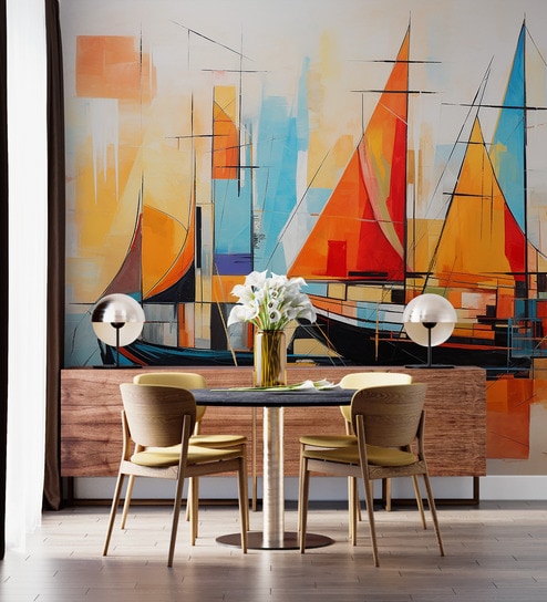 Sunset Sailboat Voyage Vinyl Decorative Self Adhesive Wallpaper (3 ft X 3 ft)