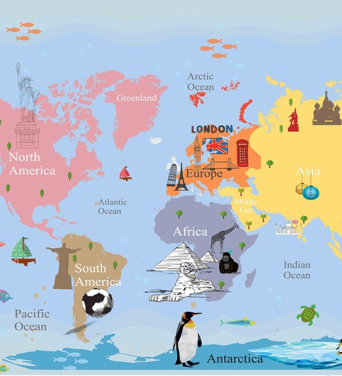Colorful World Map Vinyl Decorative Self Adhesive Wallpaper (3 ft X 3 ft)